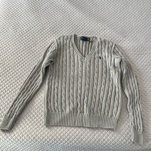Polo by Ralph Lauren Women’s Light Gray Cable-Knit V-Neck Sweater